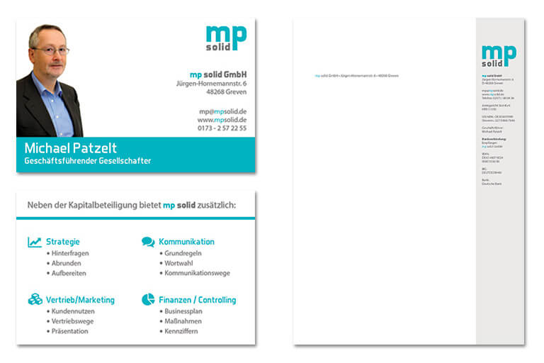 Erstellung von Logo, Briefbogen und Visitenkarte für mp solid Gmbh